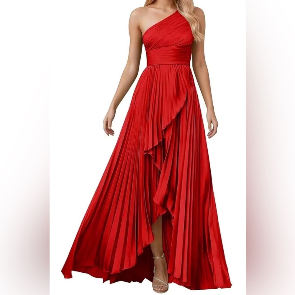 Elegant Red One-Shoulder Evening Dress